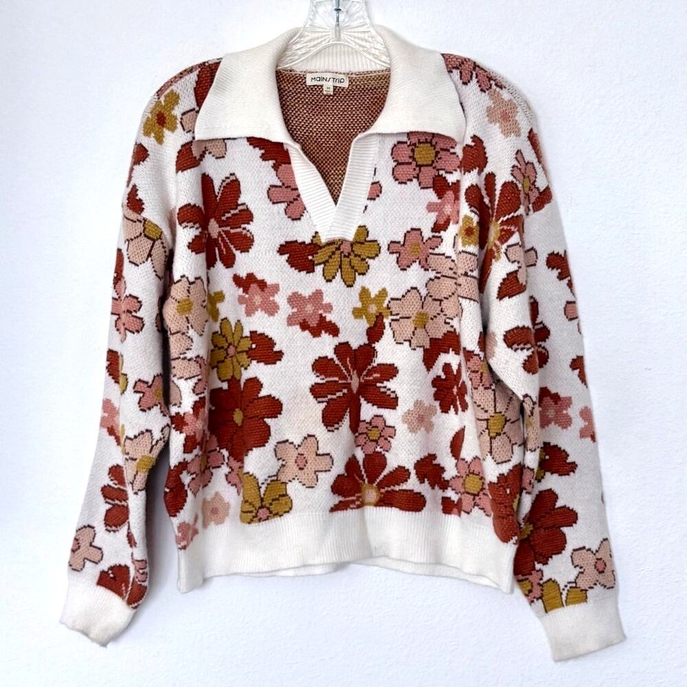Main Strip Retro Knit Sweater Floral Size Medium Boho